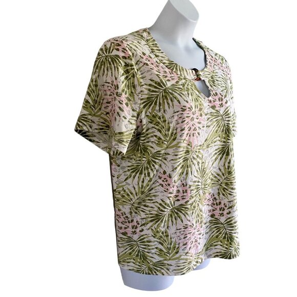 Coral Bay Plus Tropical Print O-Ring Keyhole Short Sleeve Top Women's 1X NEW - Picture 5 of 10